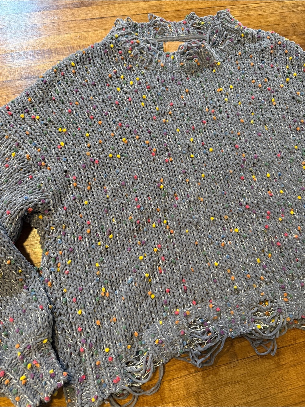 POL Confetti Distressed Chunky Knit Sweater Size Large Boho Cozy Cropped (c) - Picture 2 of 6